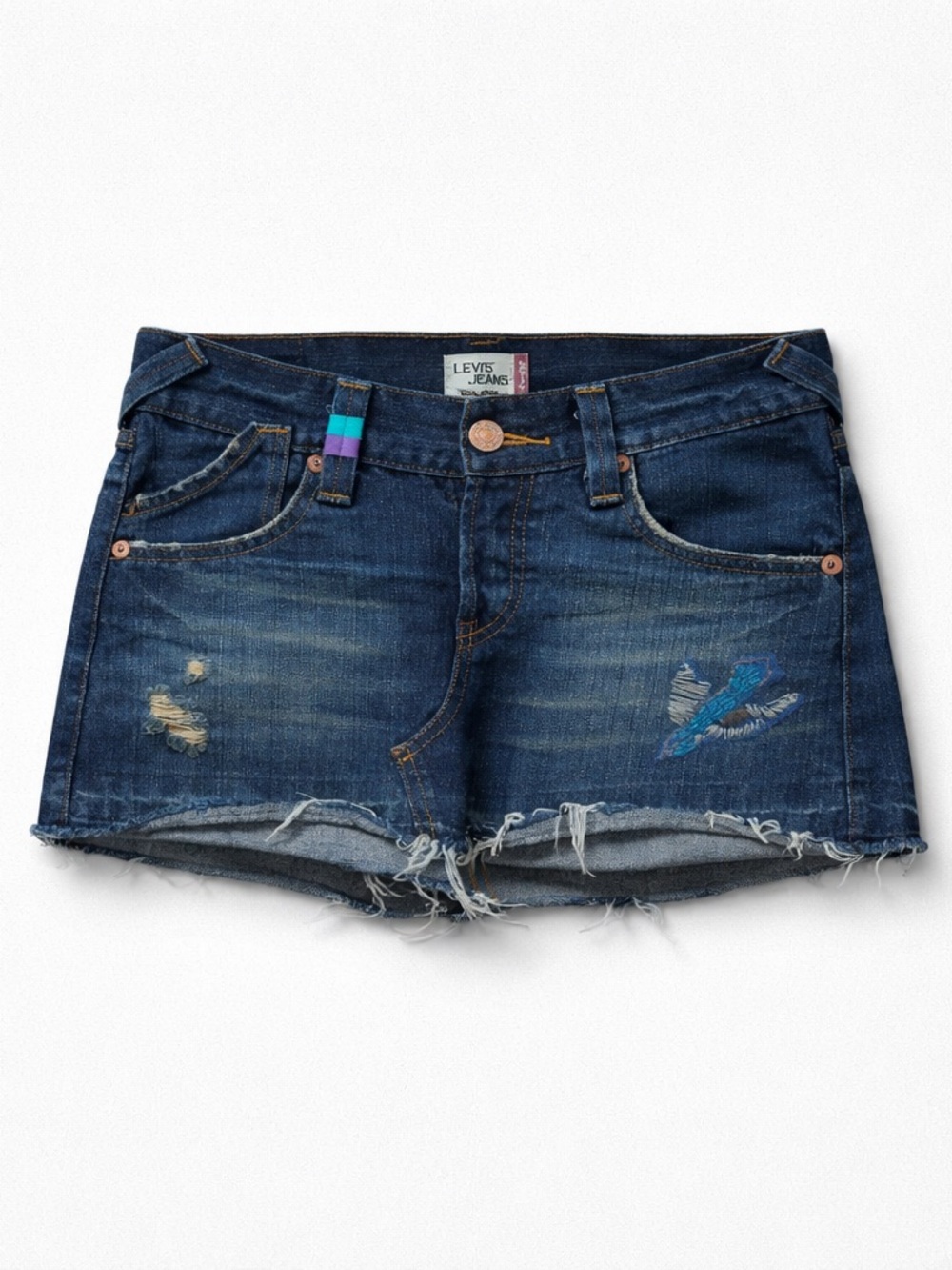Levi's Blue Distressed Embroidered Denim Skirt Size 1